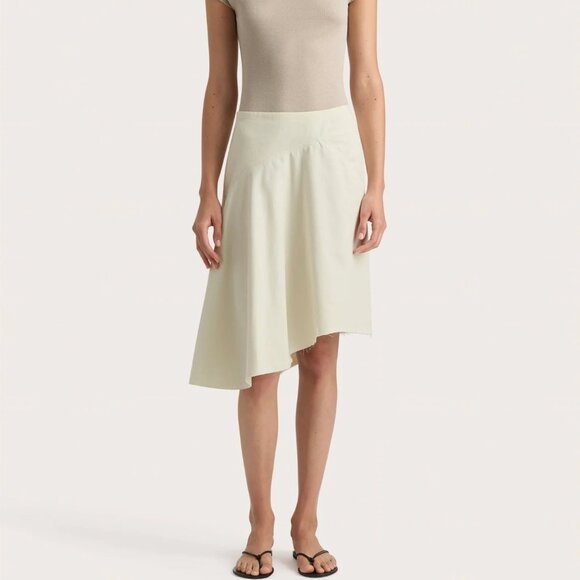 708. FAITHFUL Calais Skirt Foam Cream Asymmetrical Midi Skirt Sz 2 28"W $170 - Picture 6 of 10